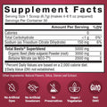 Supplement facts label with red background and white text