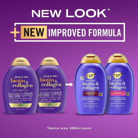 OGX Thick & Full Biotin and Collagen Conditioner - 385ml. Old & new packaging.