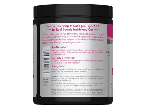 NeoCell Grassfed Collagen Peptides Powder 200g back label showing barcode