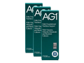 Three boxes of AG1 Daily Foundational Nutrition Support arranged in a row on a plain white background.
