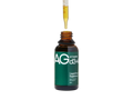 An amber glass dropper bottle labeled AGd3+ Vitamin D3+ Liquid Food Supplement, with a glass dropper above the open bottle on a white background.
