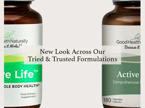 Good Health Naturally Active Life veg capsule bottle 180 capsules. Old & new packaging