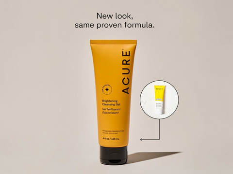 Acure orange tube of gel with smaller inset image on beige background