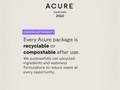 Acure brand statement about recyclable and compostable packaging on a light gray background