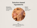 Diagram of a woman's face with text about pomegranate, blueberry, and acai as solution-based ingredients for skin health.