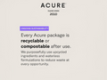 Acure brand statement about recyclable or compostable packaging on a light gray background
