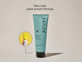 Acure lotion bottle with a smaller image of a tube on a beige background