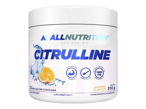 AllNutrition Citrulline supplement container with orange flavor on a white background