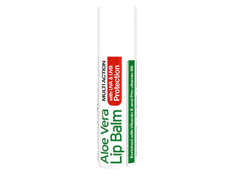 Aloe Vera lip balm tube on a white background