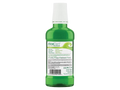 Green bottle of AloeDent mouthwash on a white background