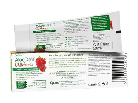 AloeDent Children's fluoride-free toothpaste packaging on a white background