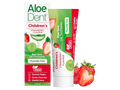 Aloe Dent children's strawberry-flavored aloe vera gel toothpaste on a white background