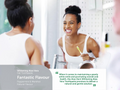 Woman brushing her teeth in front of a mirror with promotional text about Aloe Vera toothpaste.