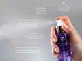 Hand holding a bottle of Alterna Caviar Anti-Aging Multiplying Volume Styling Mist with product details on a gray background.