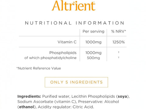 Altrient vitamin C sachets ingredients and nutritional label