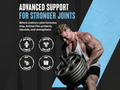 Advertisement for Animal Flex joint supplement showing a person lifting weights with text about advanced joint support.
