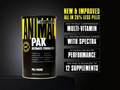 Supplement container with branding and product features on a black background