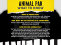 Informational text about Animal Pak on a black and yellow background