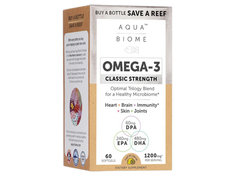 Aqua Biome by Enzymedica Classic Strength Omega 3 Fish Oil 60 softgels front view box packaging