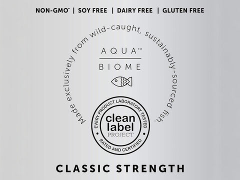 Aqua Biome by Enzymedica Classic Strength Omega 3 Fish Oil 60 softgels quality badges non gmo made