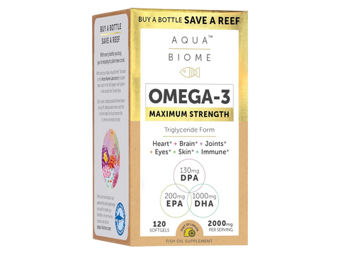 Aqua Biome by Enzymedica Maximum Strength Omega 3 Fish Oil 120 softgels front view box packaging