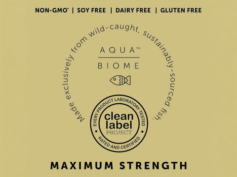 Aqua Biome by Enzymedica Maximum Strength Omega 3 Fish Oil 120 softgels quality badges non gmo made