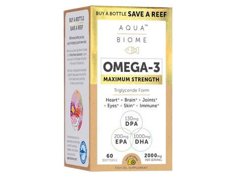 Aqua Biome by Enzymedica Maximum Strength Omega 3 Fish Oil 60 softgels front view box packaging