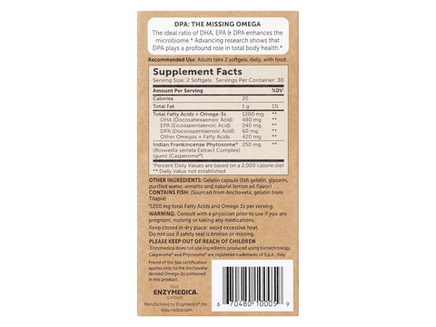 Aqua Biome by Enzymedica Omega 3 Fish Oil and Digestive Relief 60 softgels front view box barcode