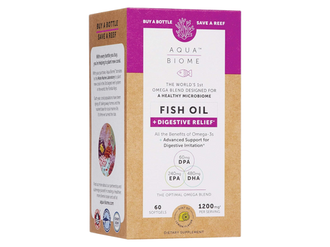 Aqua Biome by Enzymedica Omega 3 Fish Oil and Digestive Relief 60 softgels front view box packaging