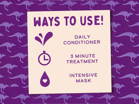 Instructions for using a product on a purple background with kangaroo patterns