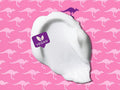 White oyster with a 'Vegan' label on a pink background with kangaroo patterns
