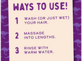 Instructions for using a product with a purple border and dinosaur pattern.