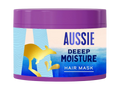 Aussie Deep Moisture hair mask jar with purple lid and label on a white background