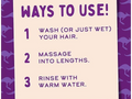 Instructions for using a product with a purple border and dinosaur pattern.