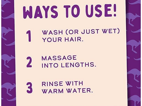 Instructions for using a product with a purple border and dinosaur pattern.