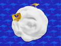 White cream with a vegan label on a blue background with kangaroo pattern