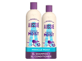 Two bottles of Aussie Miracle Moist shampoo and conditioner on a white background