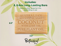 Australian Botanical Soap bar with dimensions and features on a light background