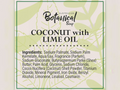Label of Australian Botanical Soap with coconut and lime oil ingredients on a white background.