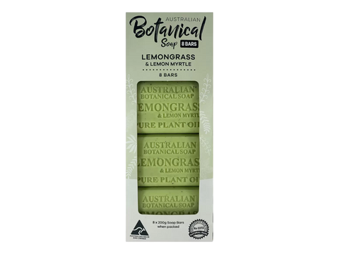 Packaging of Australian Botanical Soap with lemongrass and lemon myrtle bars.