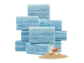 Stack of Australian Botanical Soap Sea Salt bars with ocean mineral text on a white background