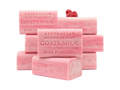 Pink bars of Australian Botanical Soap with Goats Milk and Raspberry on a white background