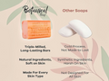 Comparison of Australian Botanical Soap with other soaps on a beige background with leaf designs.