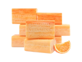 Orange-colored soap bars with 'Vitamin C' and 'Australian Botanical Soap' text, alongside a slice of orange on a white background.