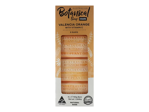 Packaging of Australian Botanical Soap with Valencia Orange and Vitamin C on a white background