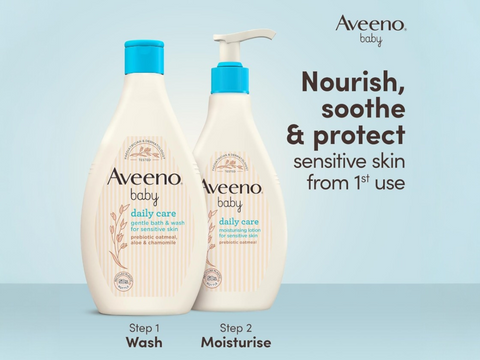 Aveeno Baby Daily Care Moisturising Lotion with Oat for Sensitive Skin - 250ml variants.