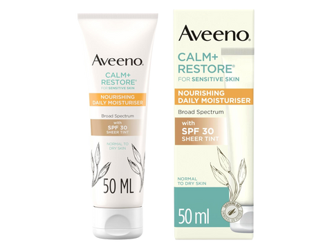 Aveeno Calm+Restore Daily Face Moisturiser with SPF 30 tube & box, 50ml.
