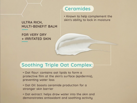 Aveeno Oat Moisturising Balm tube showing ingredients.