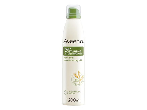 Aveeno Daily Moisturising After-Shower Mist spray can, 200ml, for sensitive skin.