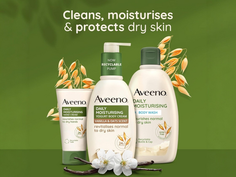 Aveeno Daily Moisturising Body Cream with Oat & Greek Yogurt - 300ml variants.